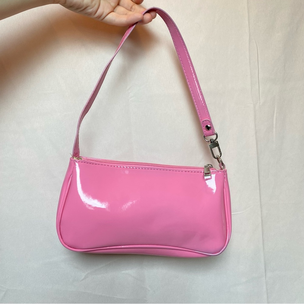 Pink Faux Leather Baguette Shoulder Bag with Silver Hardware Y2K Bratz Iconic